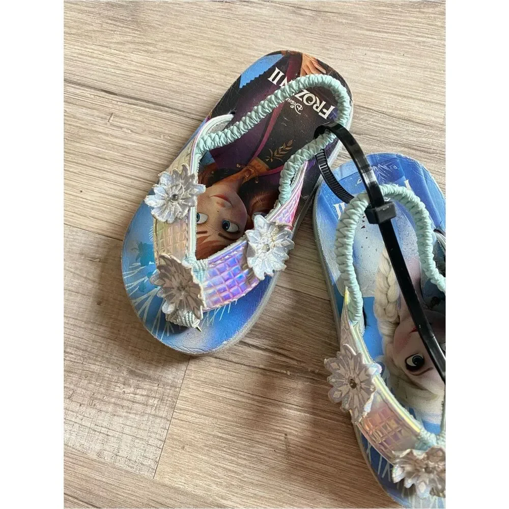 Disneys Kids' Blue Frozen Sandals with Silver Flower Accents